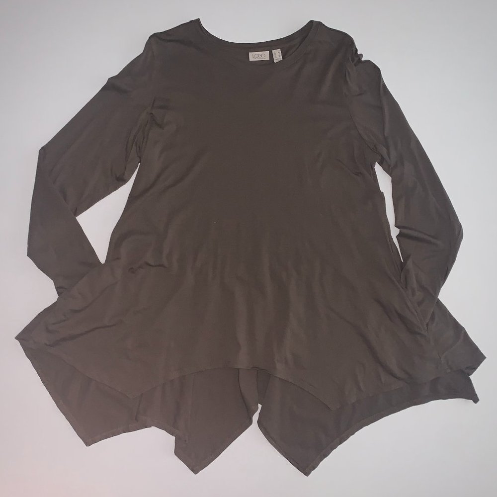 NWOT Logo Lori Goldstein Long Sleeve Dark Camo Green (Almost Brown) Shirt Sz Lg - Picture 3 of 13